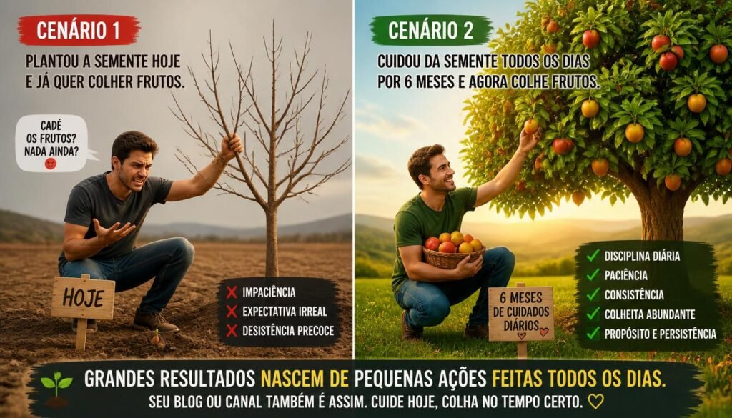 gpt image 2 split screen comparison. scene 1 a person plants a seed today and is already try 0